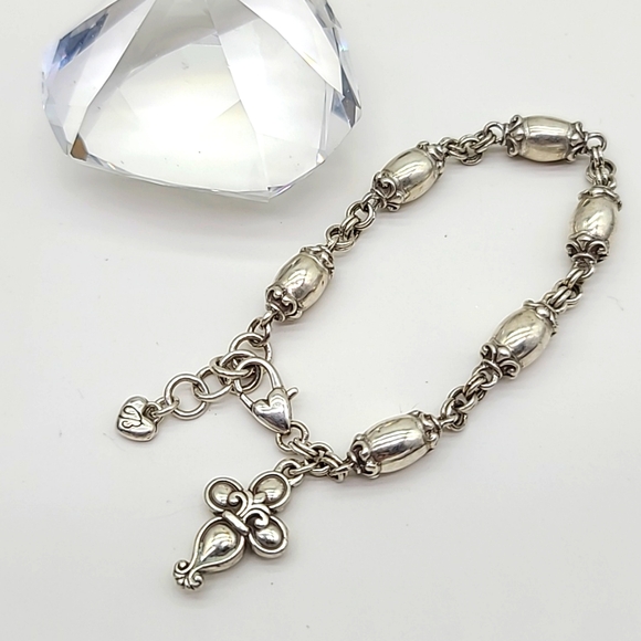 Brighton "BLAIRE CROSS" Brushed Silver Bracelet w Elongated Beads & Cross Charm! - Picture 5 of 10